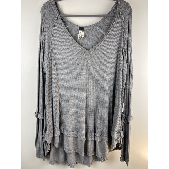 Free People -We The Free Women's oversized slouchy Grey Waffle Knit Thermal sm. - Picture 1 of 8